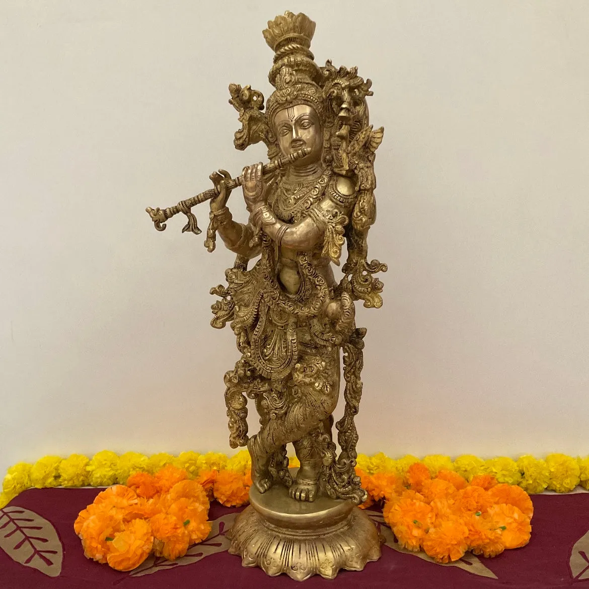 25 Inches Brass Krishna Idol, Home Entrance and Pooja Statue