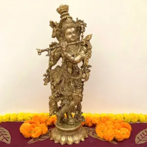 25 Inches Brass Krishna Idol, Home Entrance and Pooja Statue