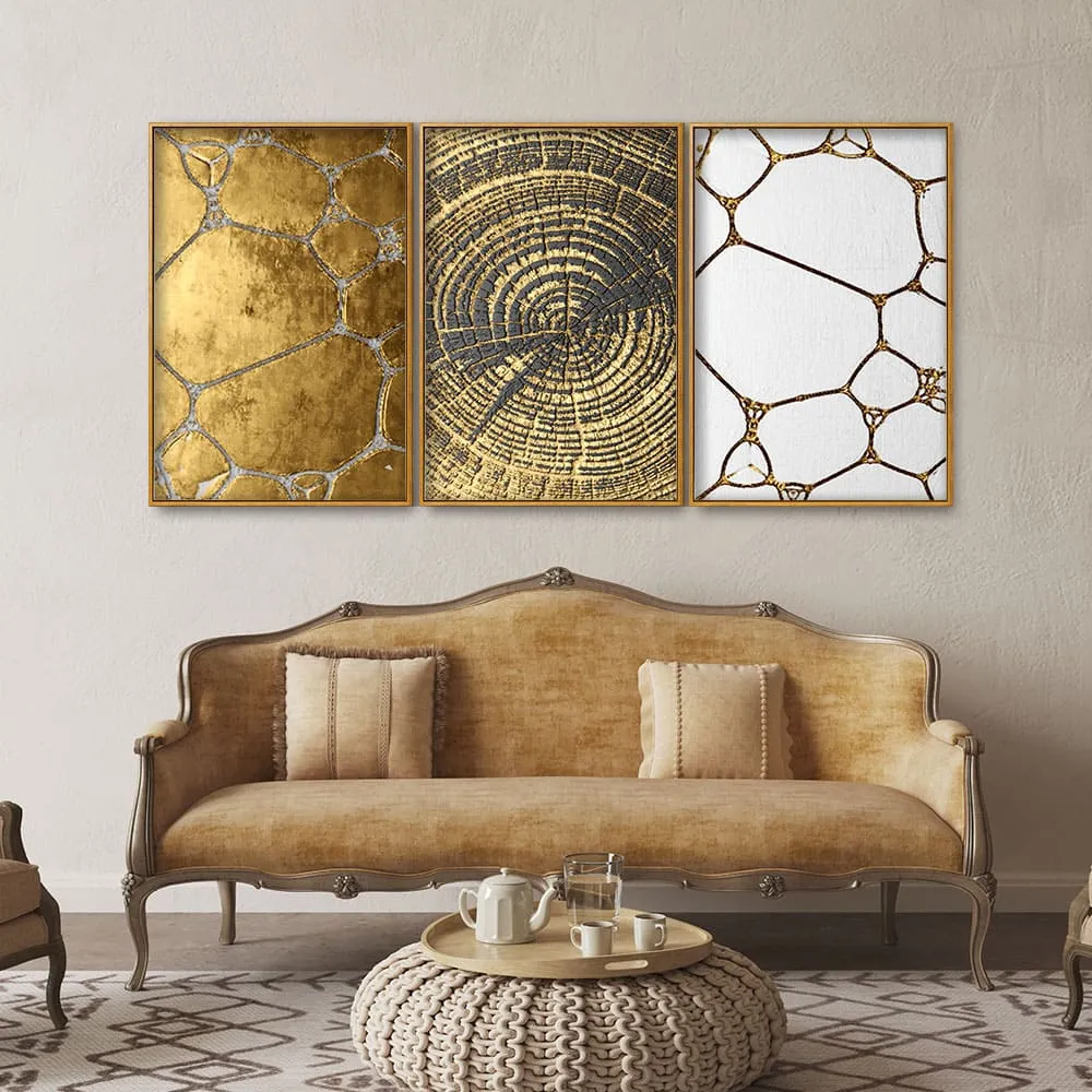 3D Golden Art Floating Canvas Wall Painting Set of Three