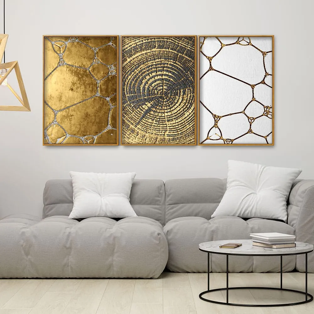 3D Golden Art Floating Canvas Wall Painting Set of Three