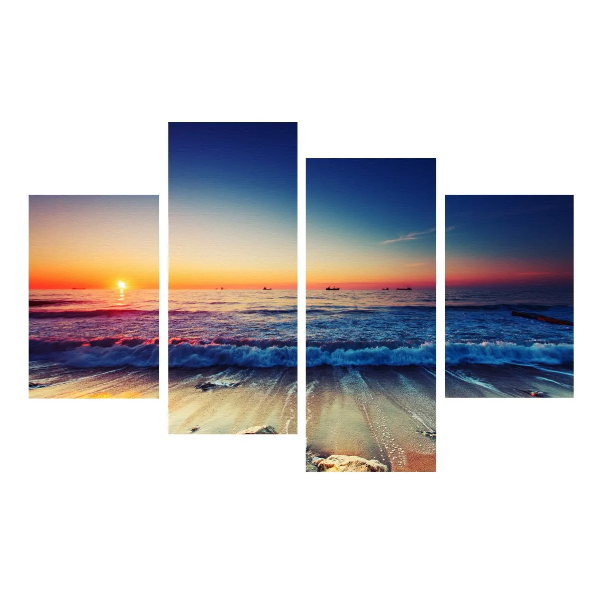 4 Panels Beach Sunset Canvas Printed Paintings Sea Seascape