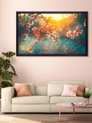 999STORE Fiber paintings for living room wall painting scenery for wall with frames cherry blossom wall painting (Canvas 35X22 Black) BLFLP24360015