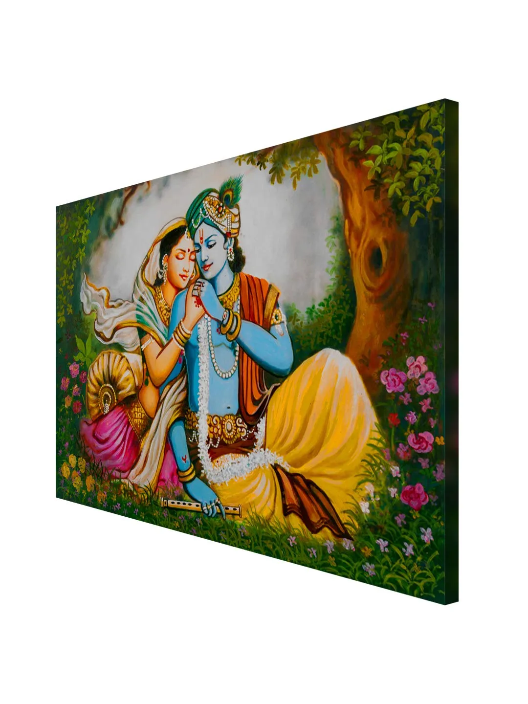 999Store Wooden Stretched Lord Krishna paintings canvas painting radha krishna photo frame Radha Sitting Between The Flowers Wall frames modern stylish room décor home hanging ( Canvas 24X36 Inches Strectched Canvas) FLP24360070