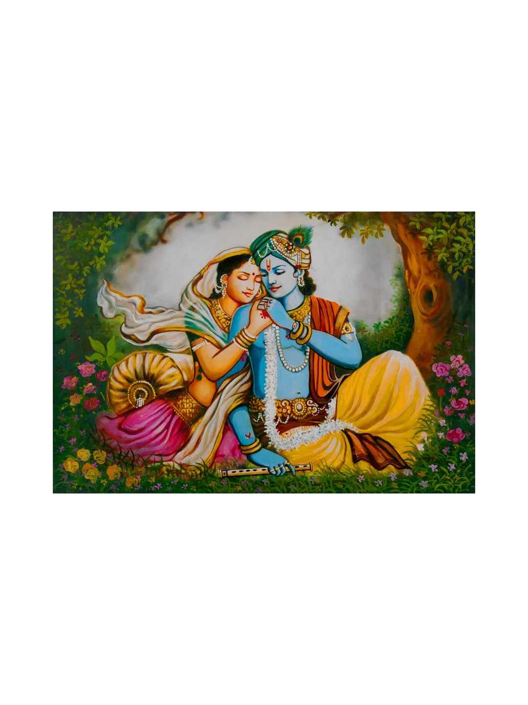 999Store Wooden Stretched Lord Krishna paintings canvas painting radha krishna photo frame Radha Sitting Between The Flowers Wall frames modern stylish room décor home hanging ( Canvas 24X36 Inches Strectched Canvas) FLP24360070