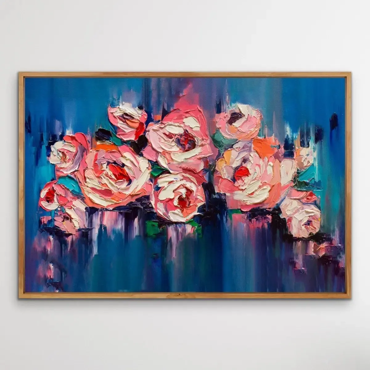 A Golden Day- Bright Floral Abstract Artwork With Flowers Oil Painting Wall Art Print