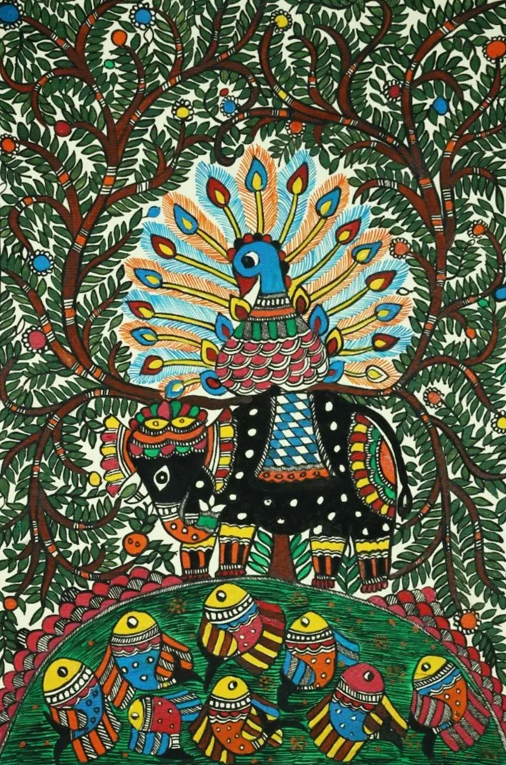 A New Feathery King Madhubani Painting by Ambika Devi