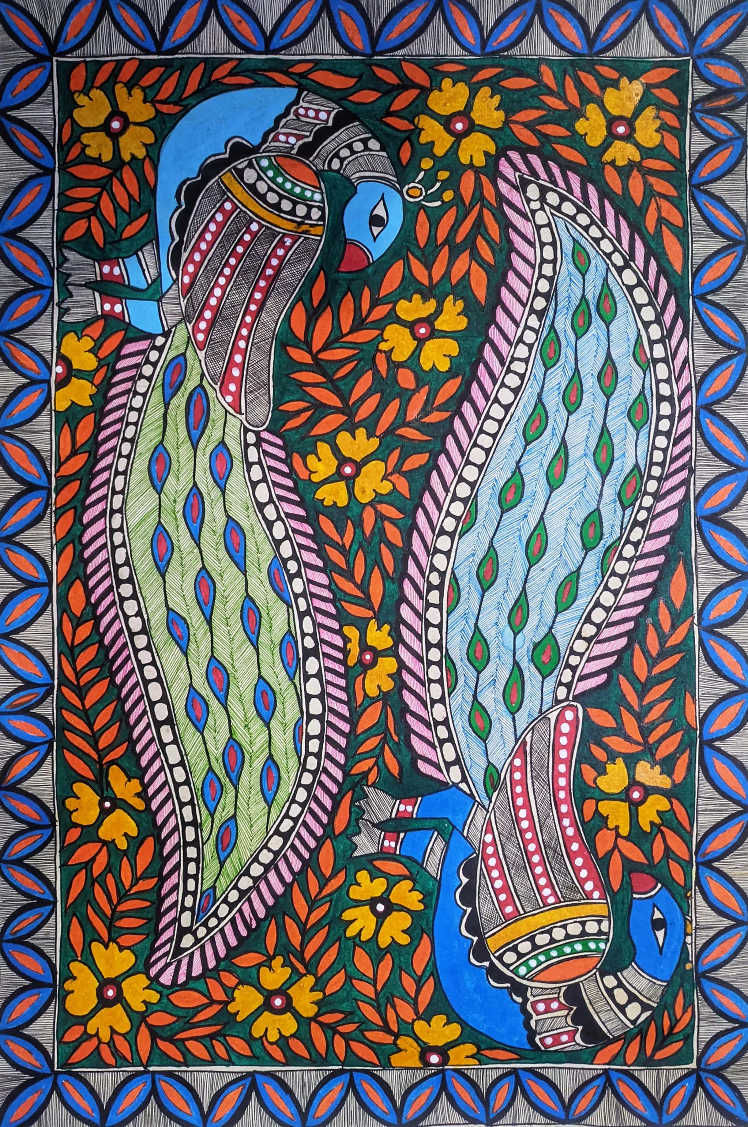 A Peafowl in Madhubani by Ambika Devi