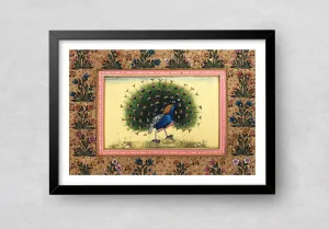 A Swirling Peacock in Miniature Painting by Mohan Prajapati