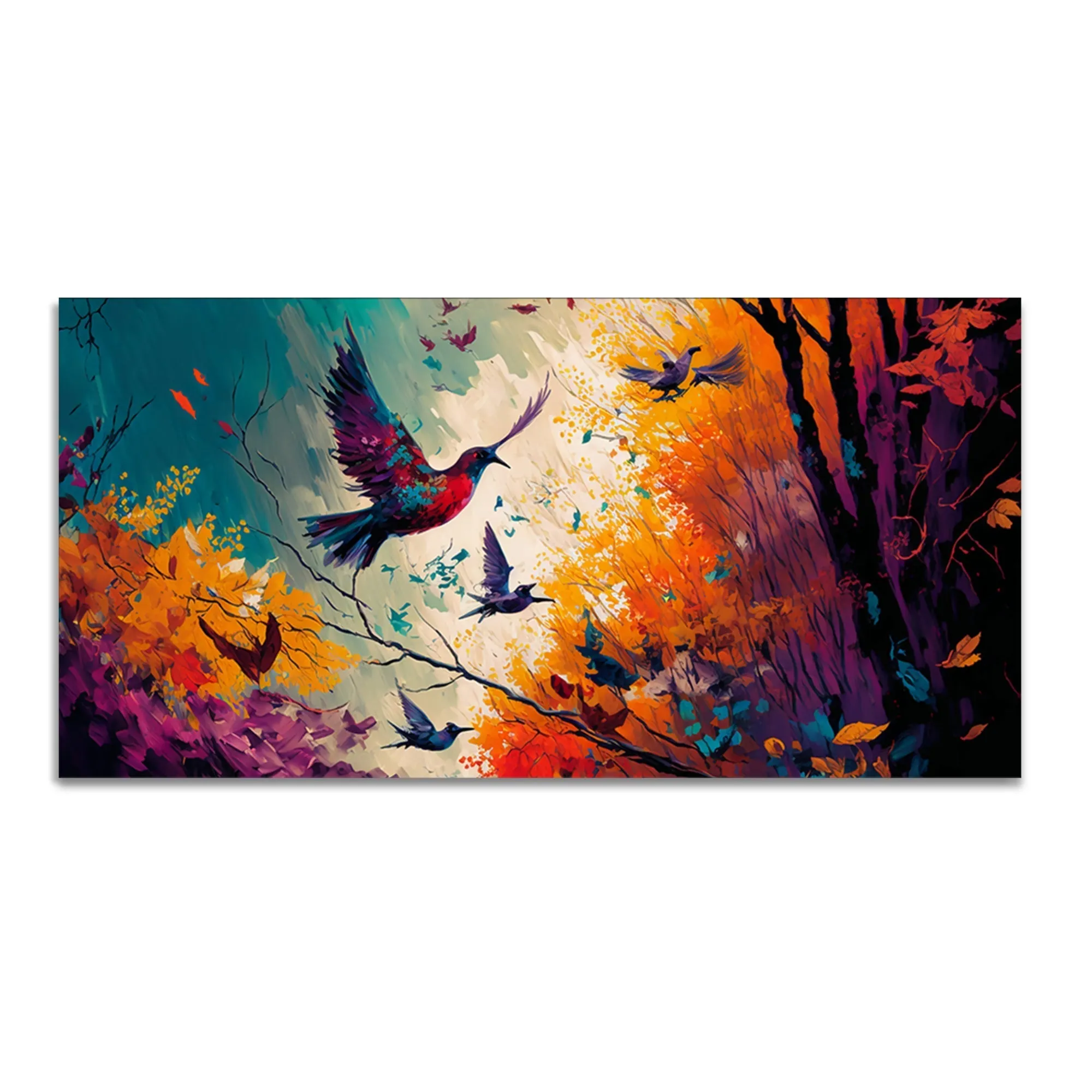 Abstract Art of Forest Landscape with Birds Canvas Wall Painting