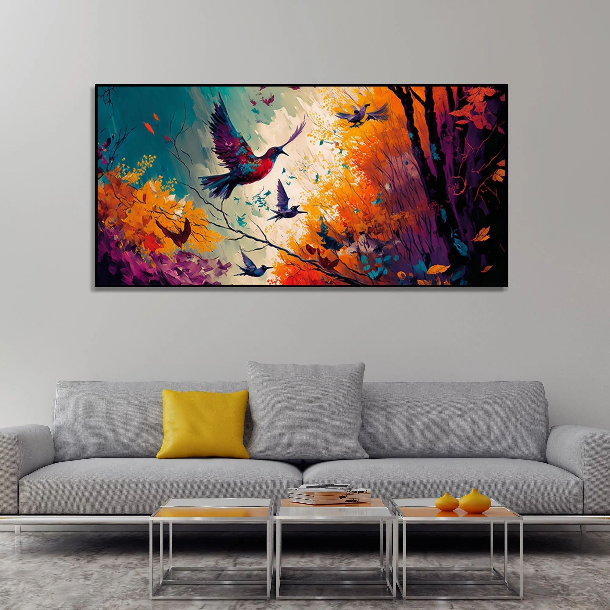 Abstract Art of Forest Landscape with Birds Canvas Wall Painting