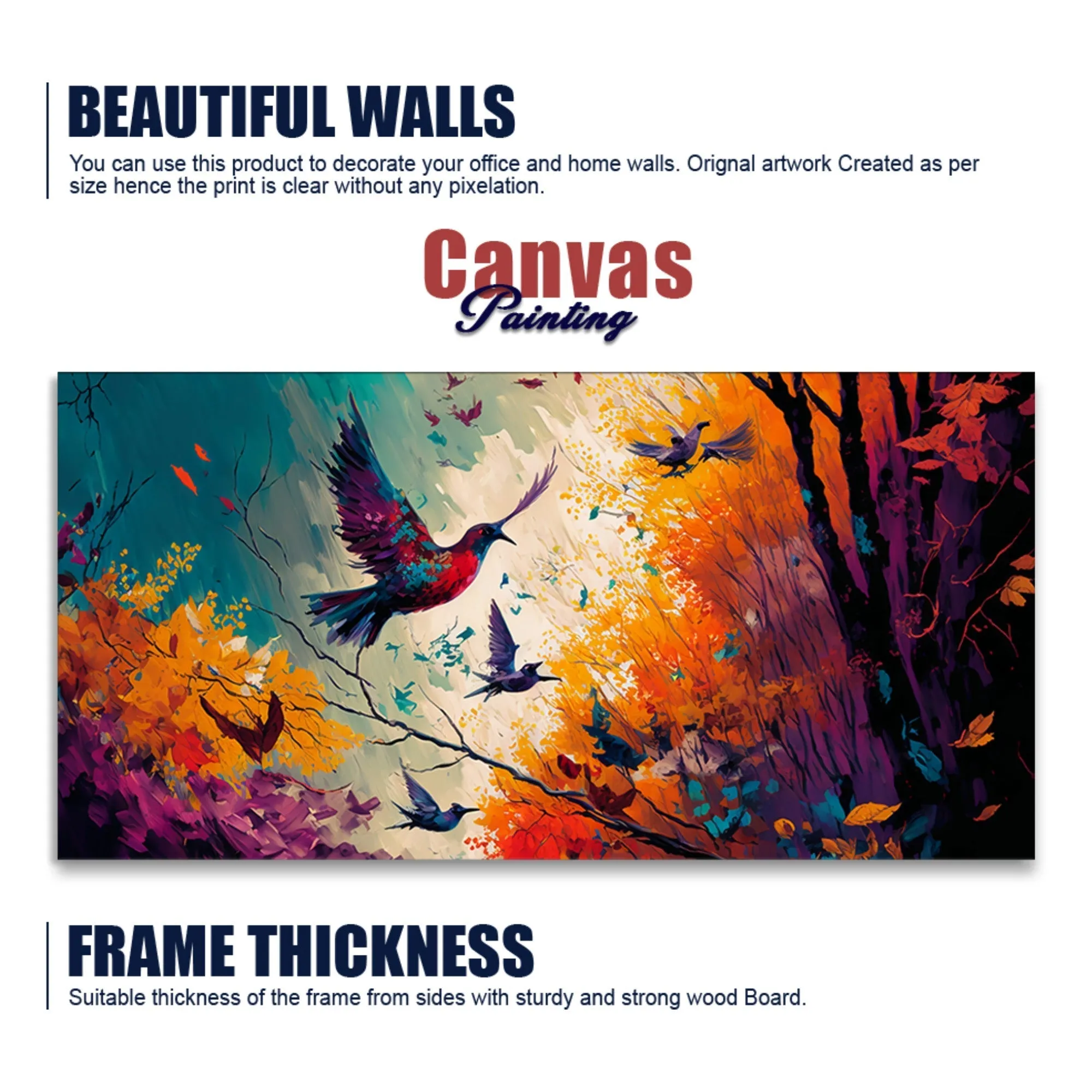 Abstract Art of Forest Landscape with Birds Canvas Wall Painting