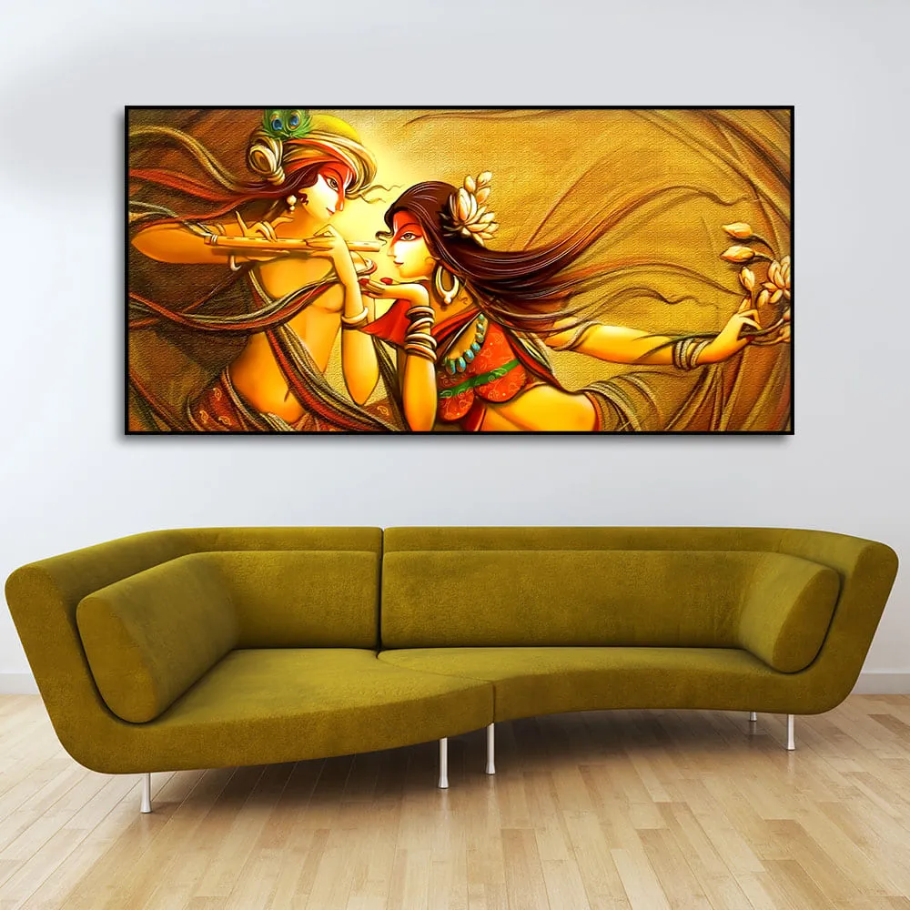 Abstract Art of Lord Radha Krishna Flute Canvas Wall Painting