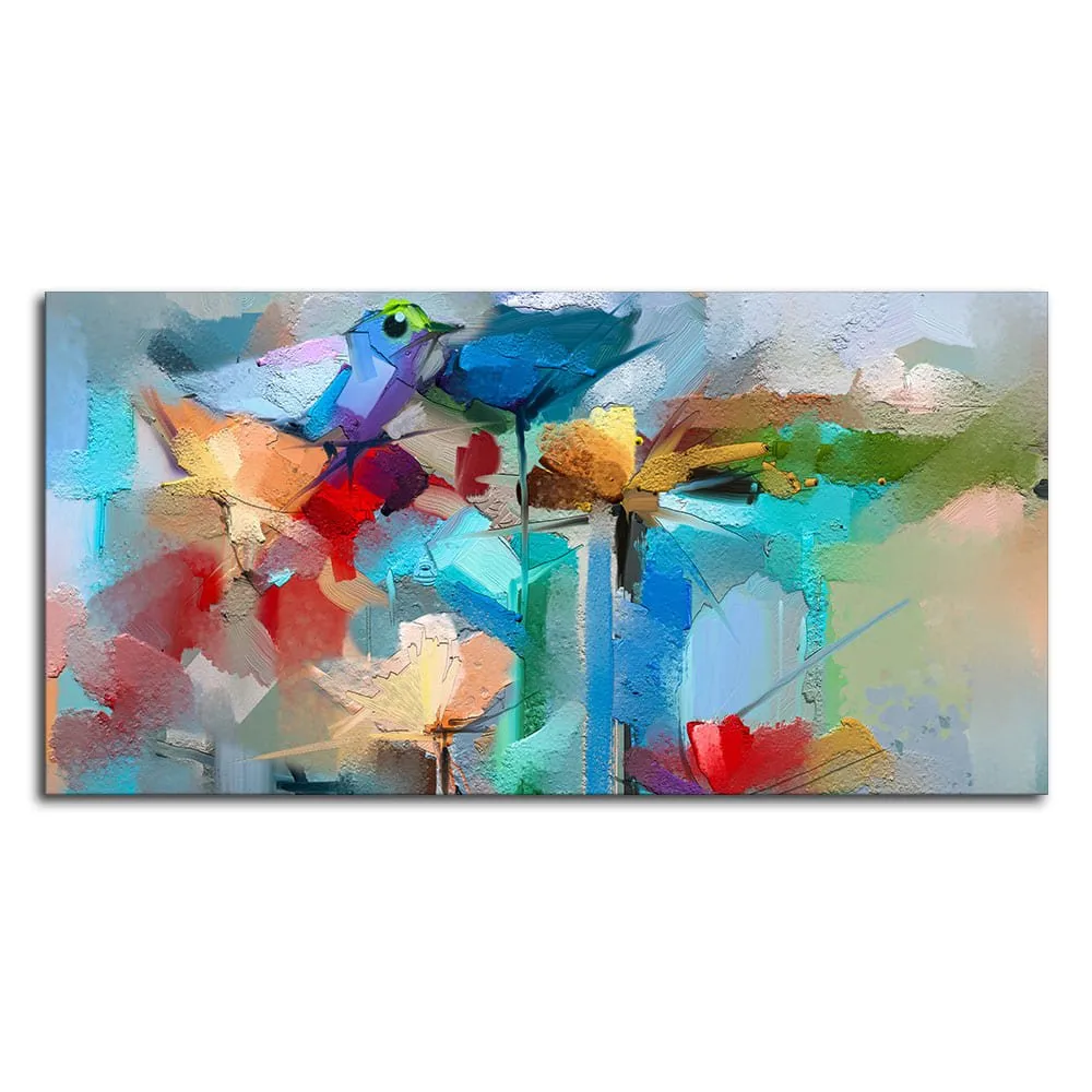 Abstract Colorful Bird and Spring Flower Canvas Wall Painting