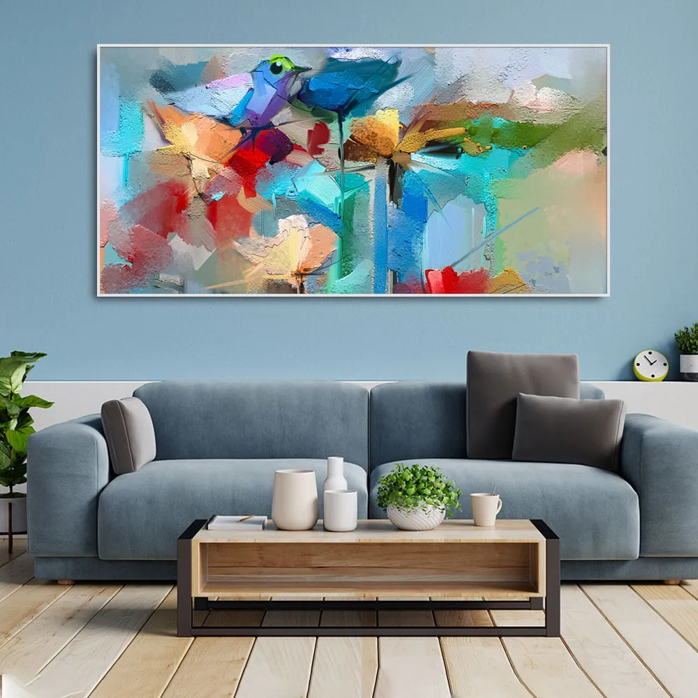 Abstract Colorful Bird and Spring Flower Canvas Wall Painting