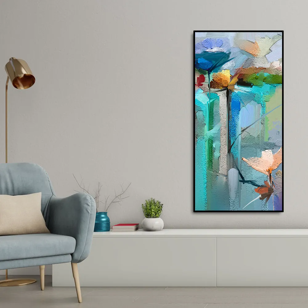 Abstract Colorful Bird and Spring Flower Premium Canvas Wall Painting