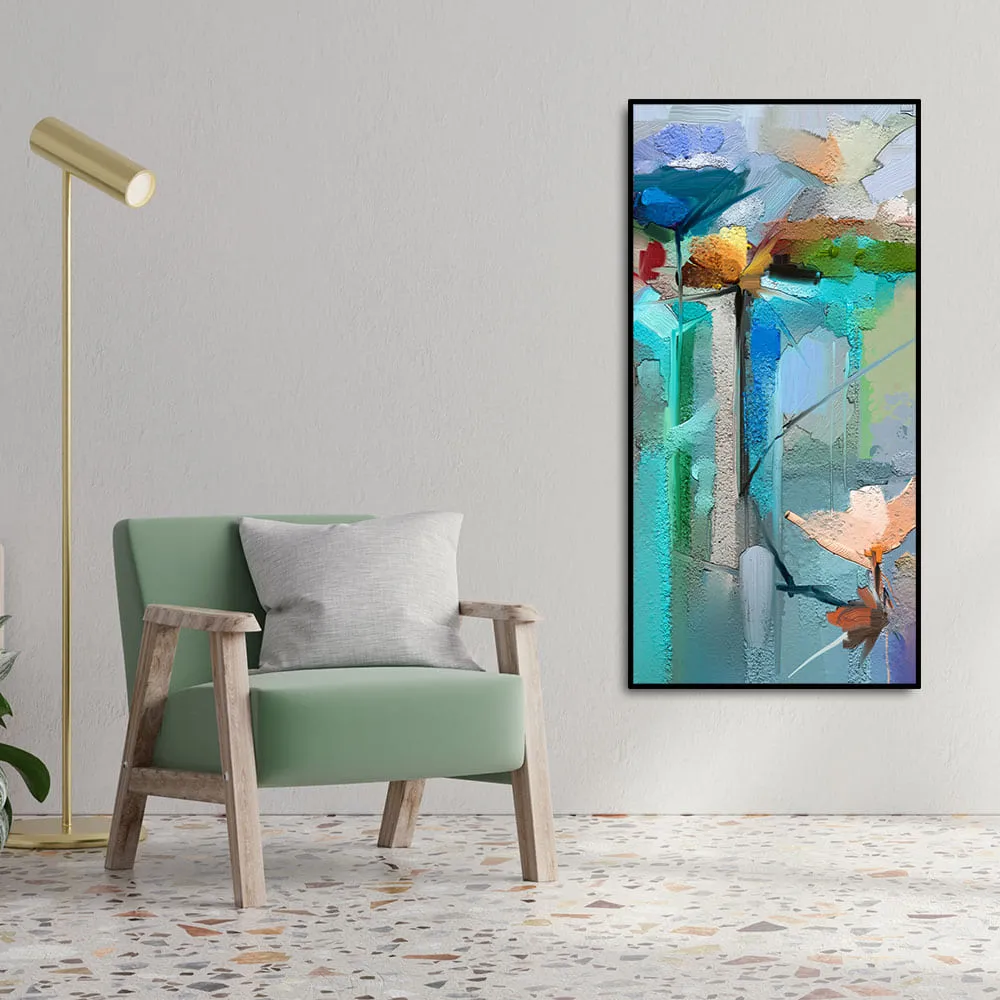 Abstract Colorful Bird and Spring Flower Premium Canvas Wall Painting