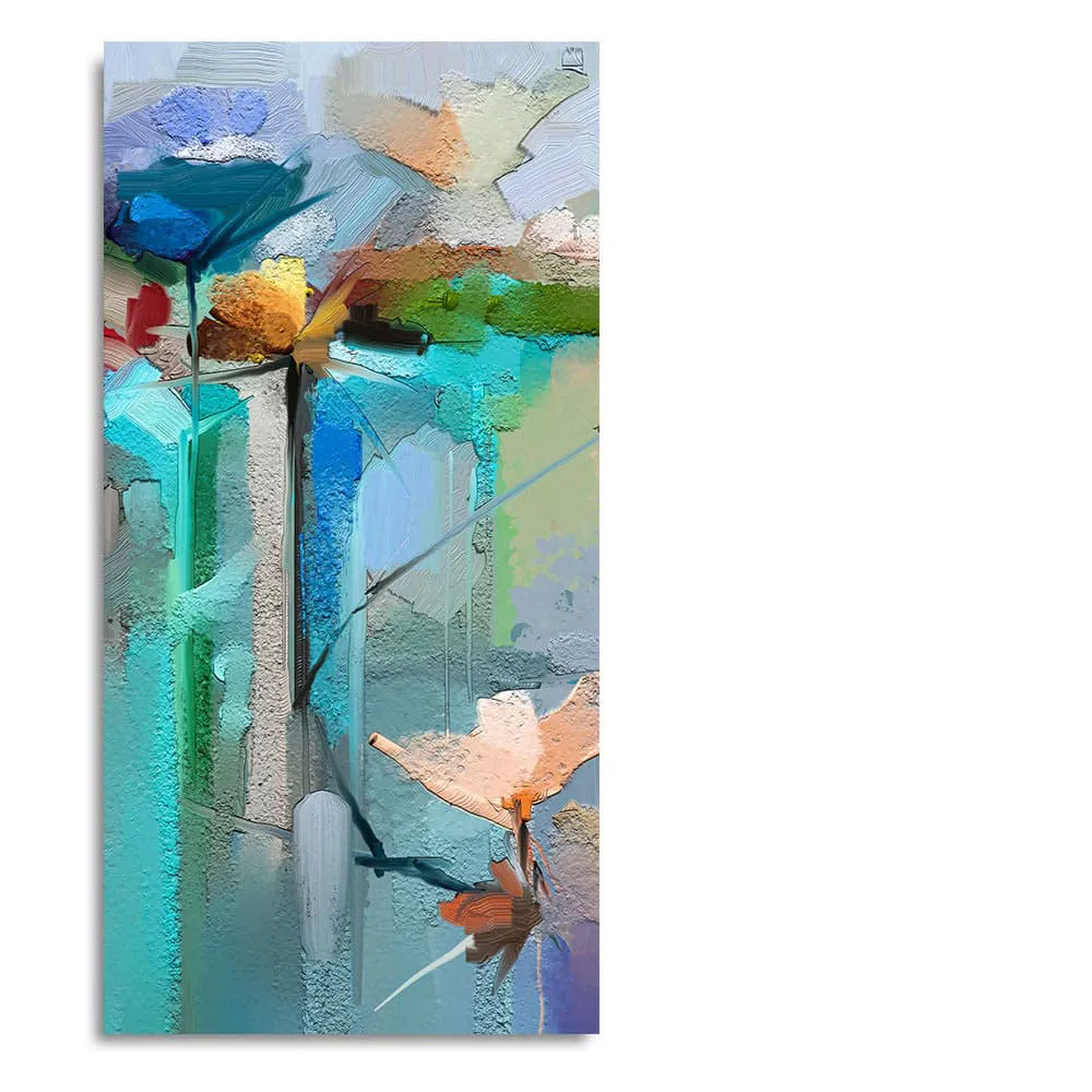 Abstract Colorful Bird and Spring Flower Premium Canvas Wall Painting