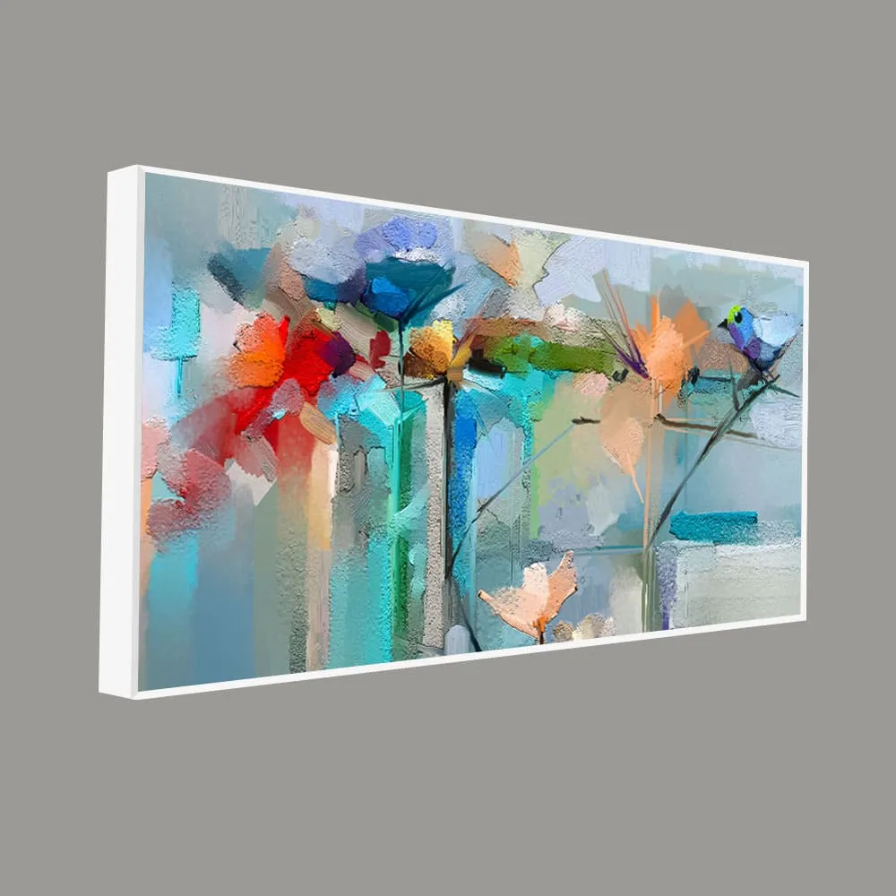 Abstract Colorful Canary Bird with Flowers Canvas Wall Painting