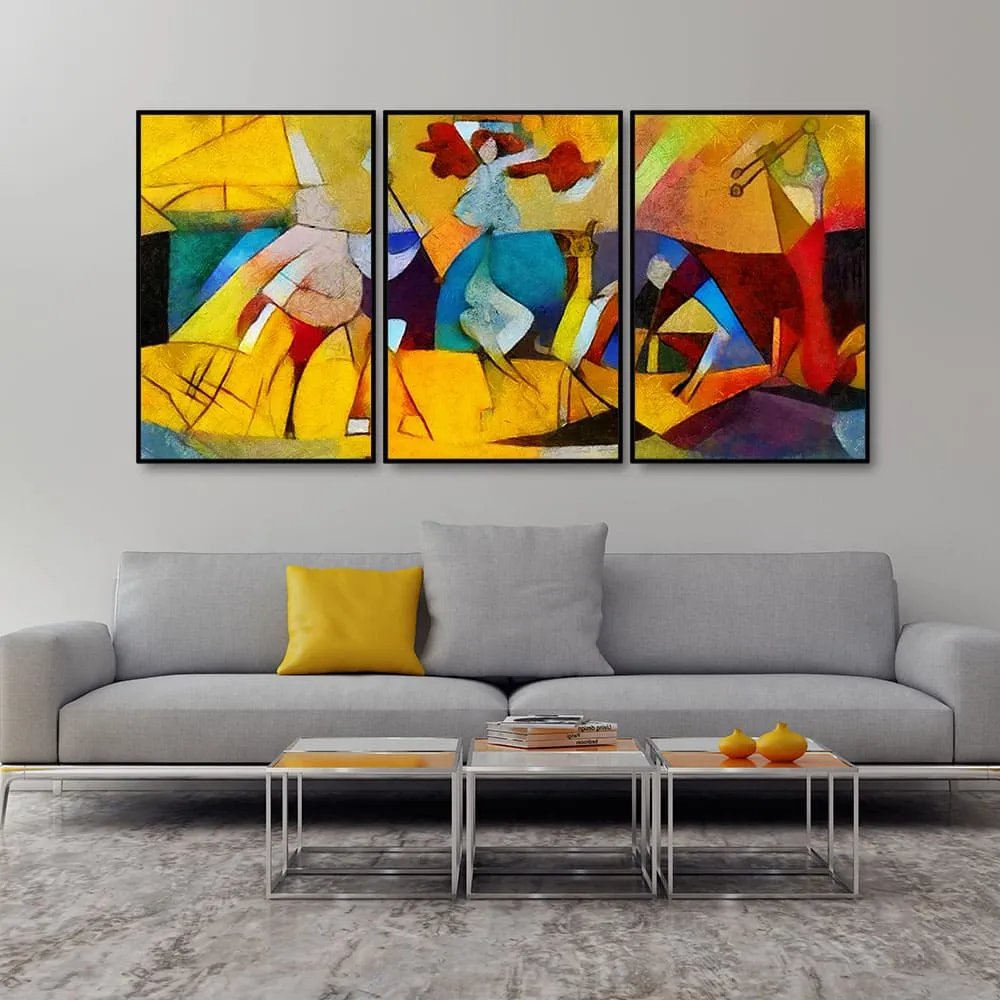 Abstract Modern Art Floating Canvas Wall Painting Set of Three