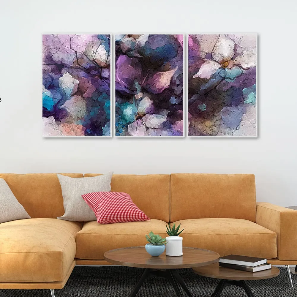 Abstract Purple Ethereal Flora Floating Canvas Wall Painting Set of Three