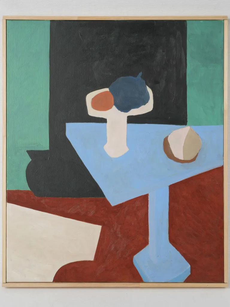 Abstract still life w/ blue table & fruit bowl 26½" x 22½"