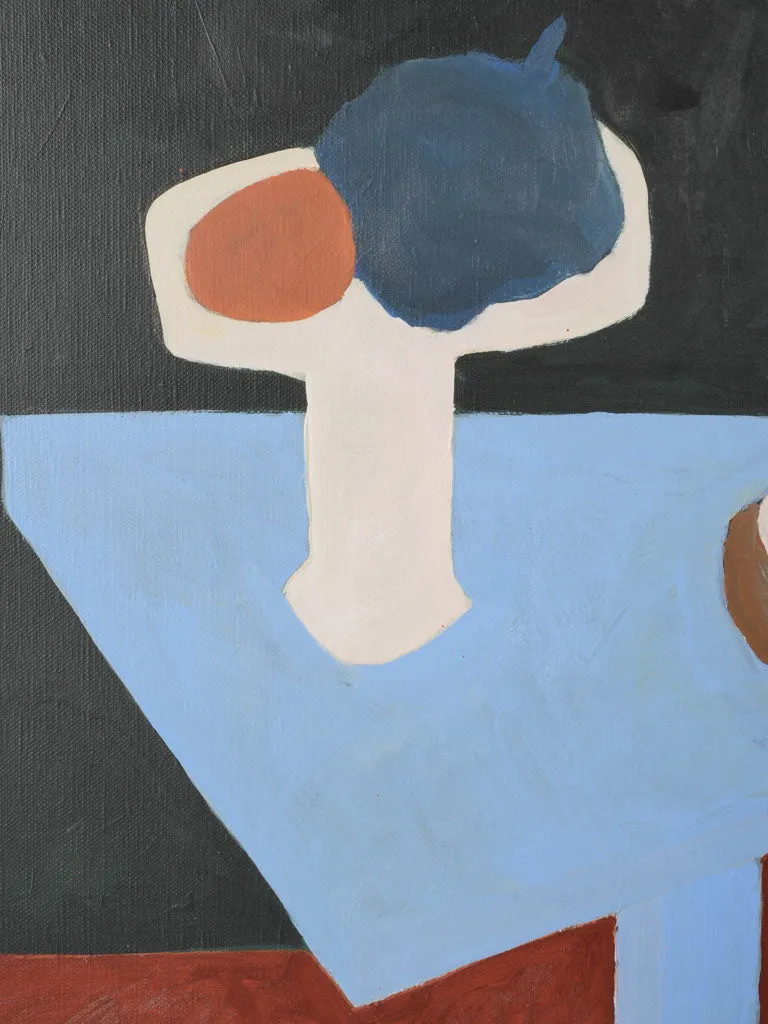 Abstract still life w/ blue table & fruit bowl 26½" x 22½"