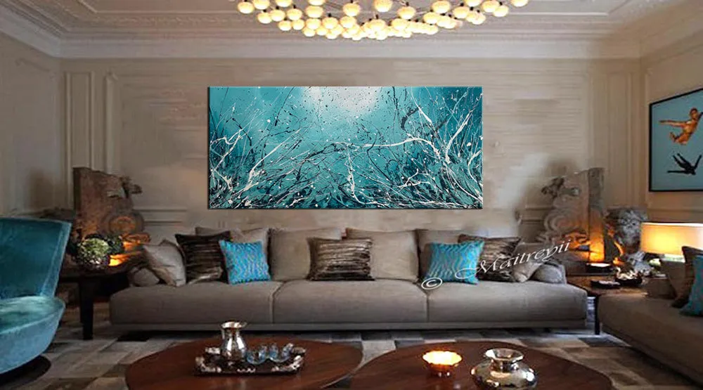 Abstract Teal Painting | Jackson Pollock Style | Large Modern Art - Seascape 43