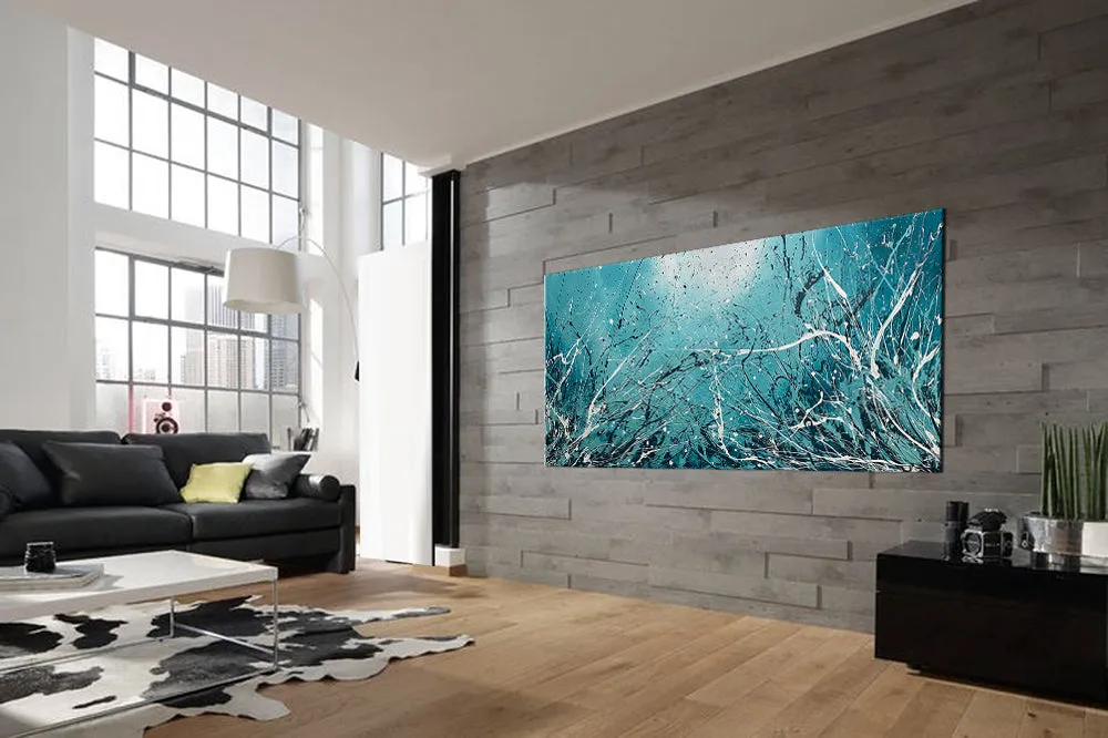 Abstract Teal Painting | Jackson Pollock Style | Large Modern Art - Seascape 43