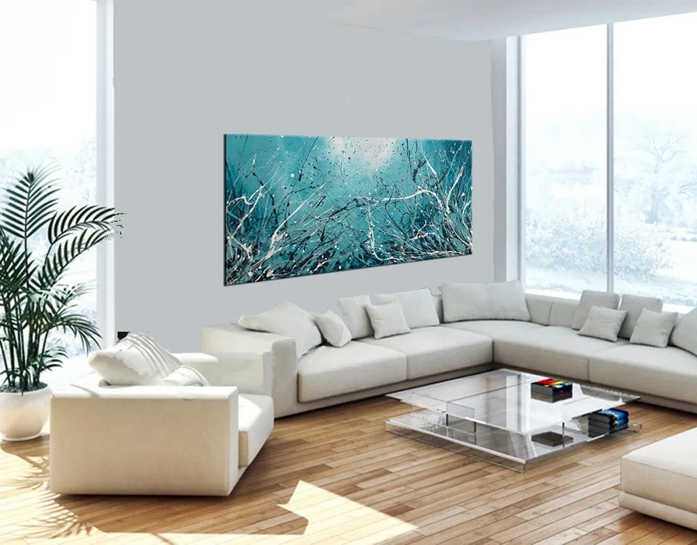 Abstract Teal Painting | Jackson Pollock Style | Large Modern Art - Seascape 43