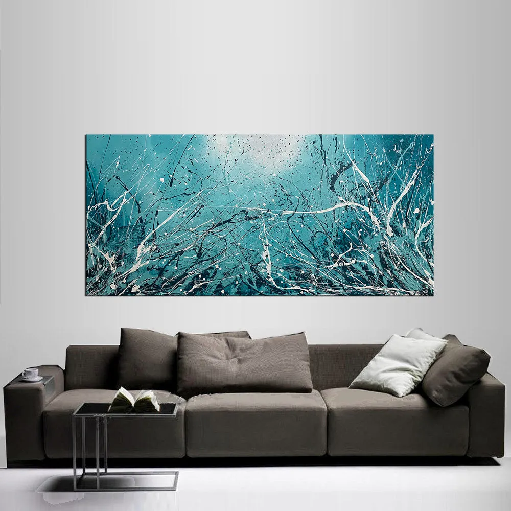 Abstract Teal Painting | Jackson Pollock Style | Large Modern Art - Seascape 43