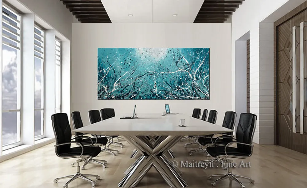 Abstract Teal Painting | Jackson Pollock Style | Large Modern Art - Seascape 43