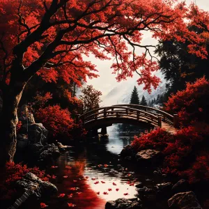 Autumn Serenity: A Japanese Garden in Watercolor