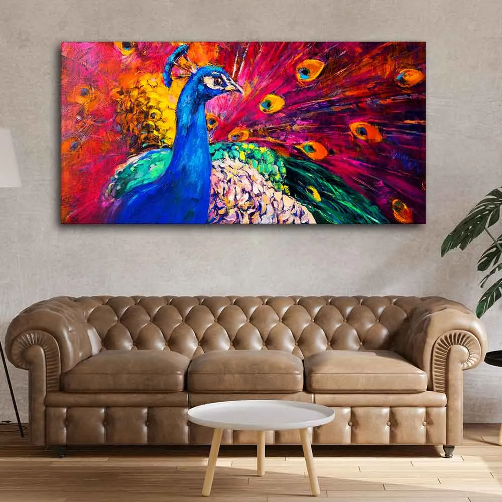 Beautiful Colorful Peacock Premium Canvas Wall Painting