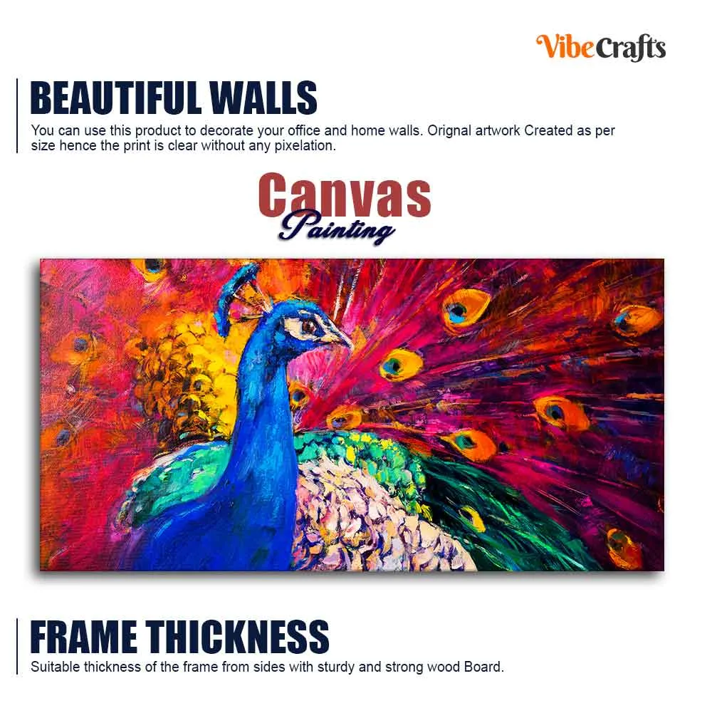 Beautiful Colorful Peacock Premium Canvas Wall Painting