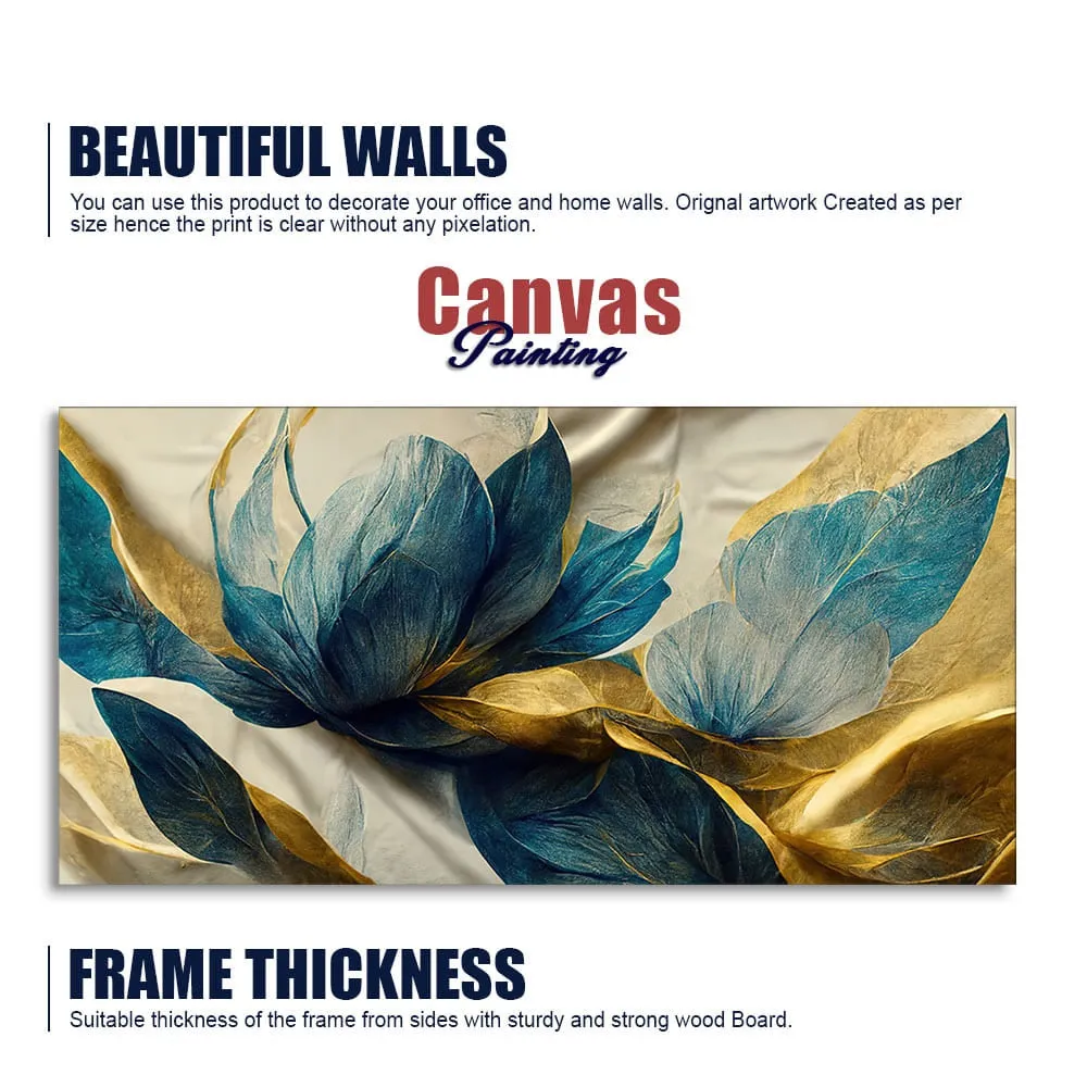 Beautiful Golden Flower and Waves Canvas Wall Painting