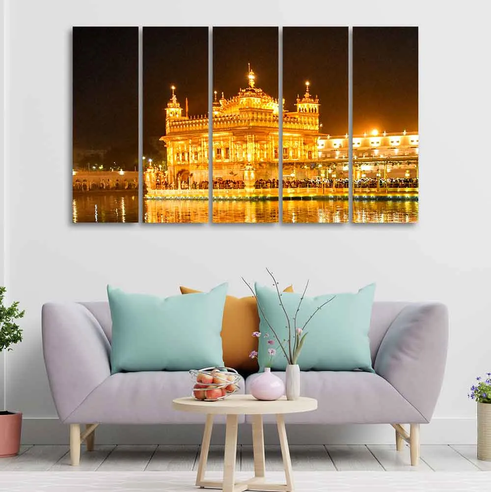 Beautiful Golden Temple Canvas Wall Painting of Five Pieces