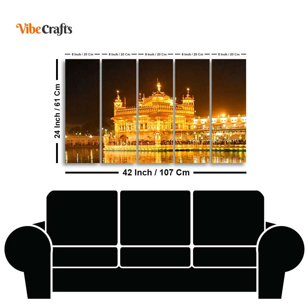 Beautiful Golden Temple Canvas Wall Painting of Five Pieces