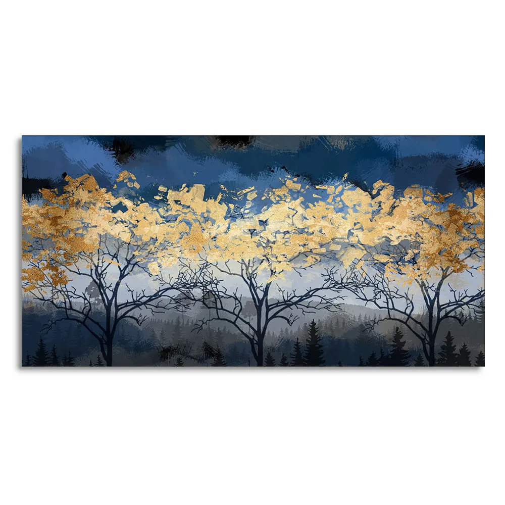 Beautiful Golden Tree Abstract Design Premium Canvas Wall Painting