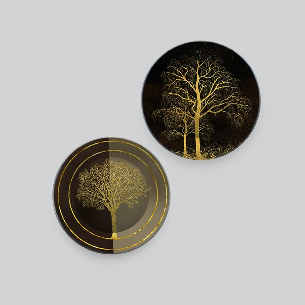 Beautiful Golden Tree Wall Hanging Plates of Two Pieces