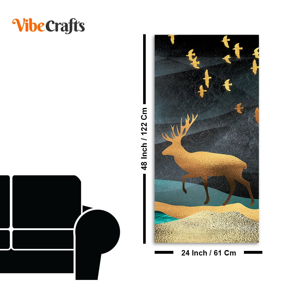 Beautiful Golden Walking Deer Premium Canvas Wall Painting