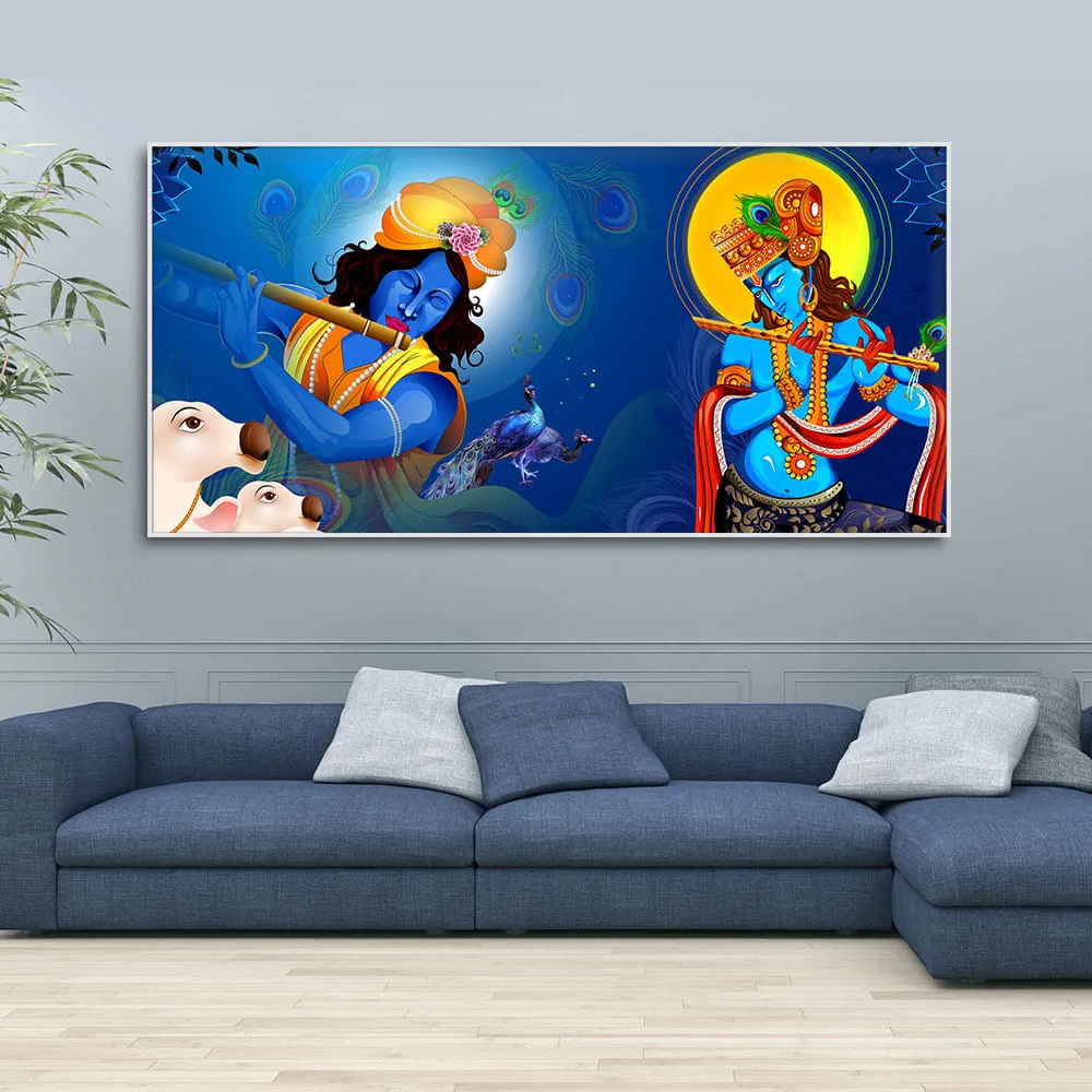 Beautiful Lord Krishna Playing with Flute Premium Canvas Wall Painting