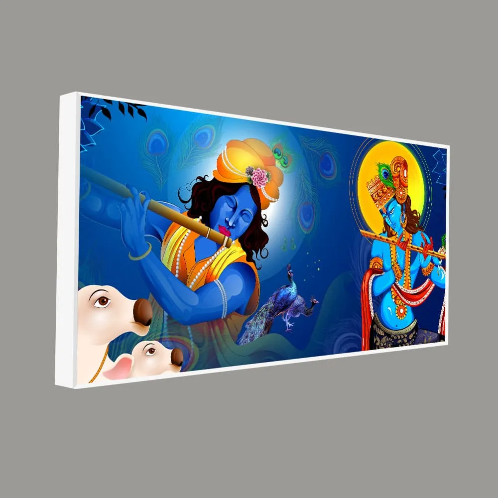 Beautiful Lord Krishna Playing with Flute Premium Canvas Wall Painting