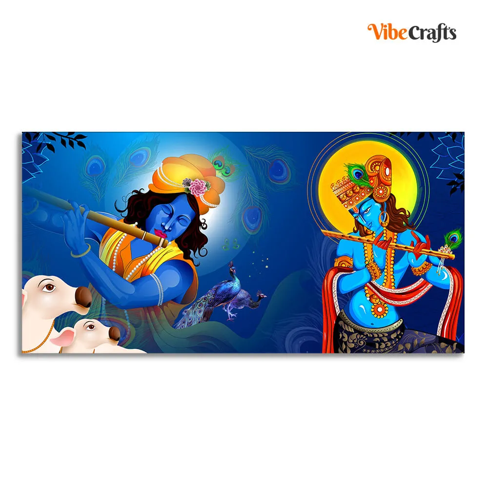 Beautiful Lord Krishna Playing with Flute Premium Canvas Wall Painting