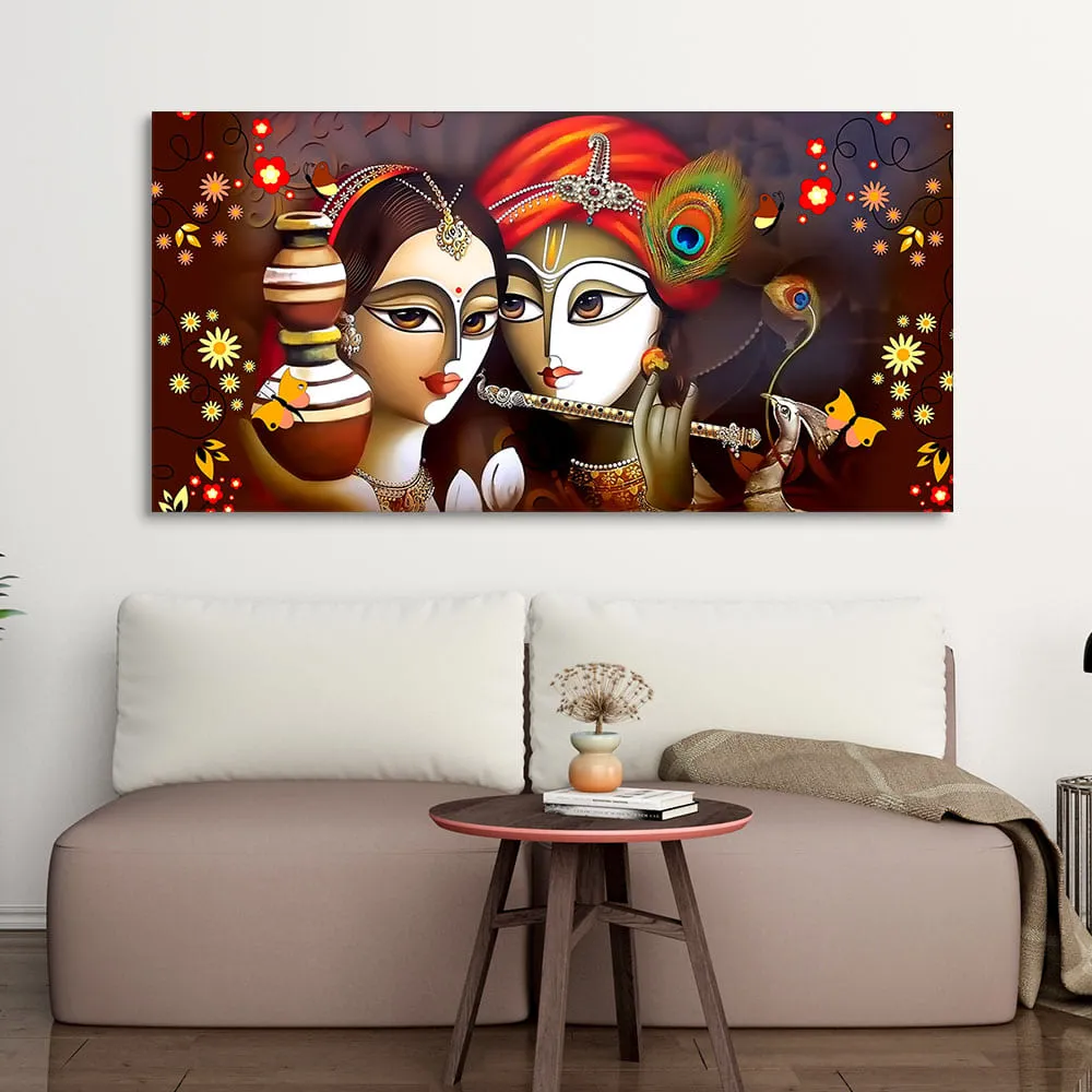 Beautiful Lord Radha Krishna with Flute Canvas Wall Painting