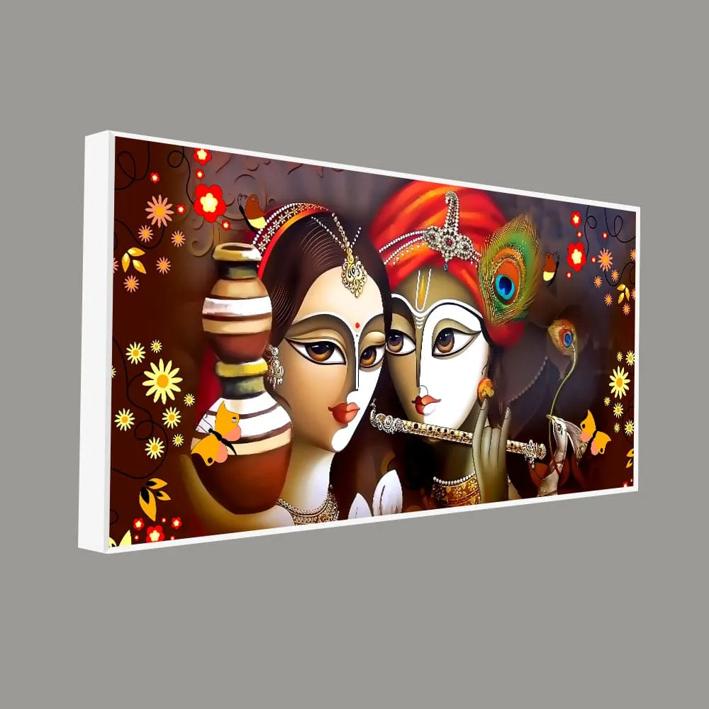 Beautiful Lord Radha Krishna with Flute Canvas Wall Painting