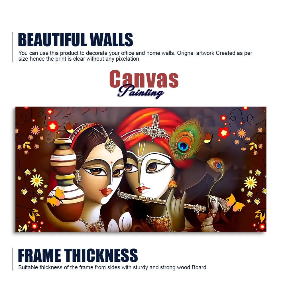 Beautiful Lord Radha Krishna with Flute Canvas Wall Painting