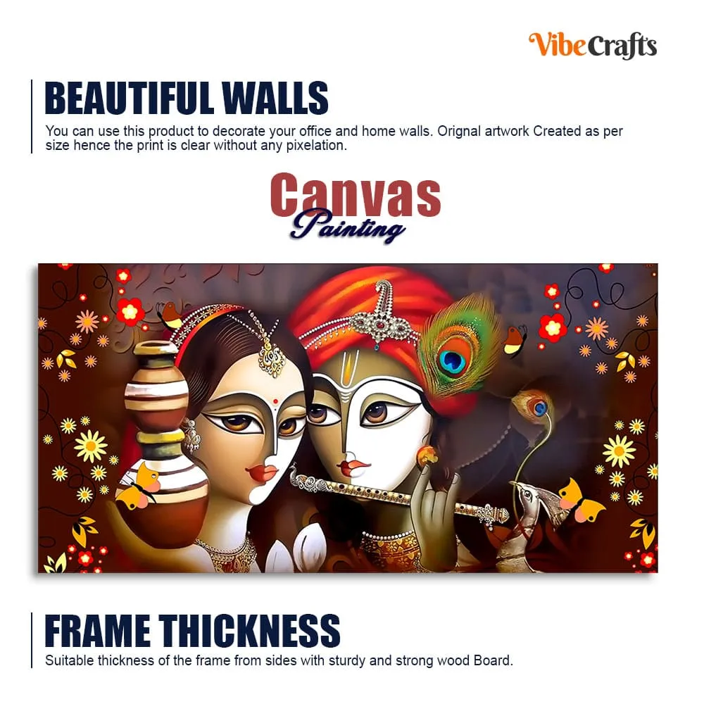 Beautiful Lord Radha Krishna with Flute Canvas Wall Painting