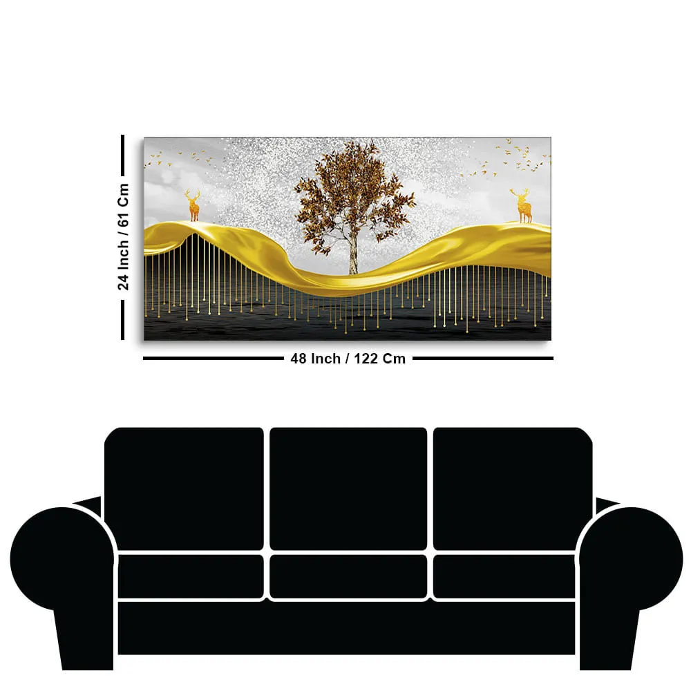 Beautiful Luxury Modern Art of Trees and Deer Premium Wall Painting