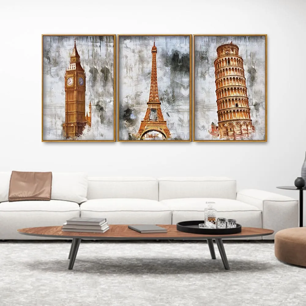 Beautiful Monuments Premium Floating Canvas Wall Painting Set of Three