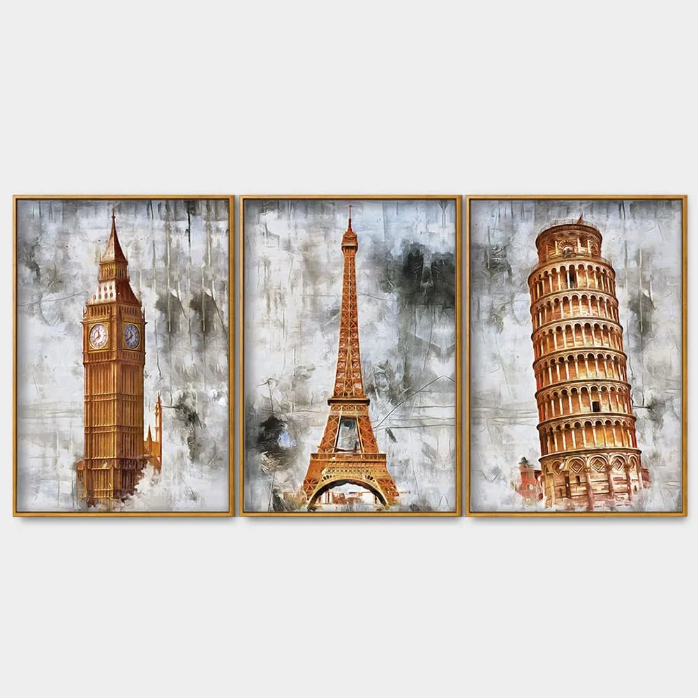 Beautiful Monuments Premium Floating Canvas Wall Painting Set of Three